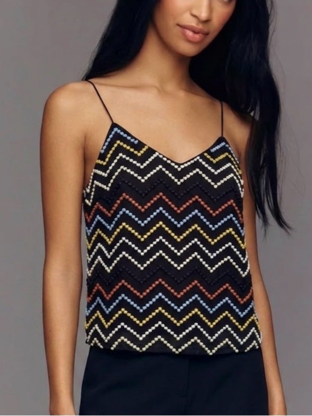 WAYF Embroidered Dot Chevron Patterned Cami Size XS Colorful A-Line V-Neck Tank